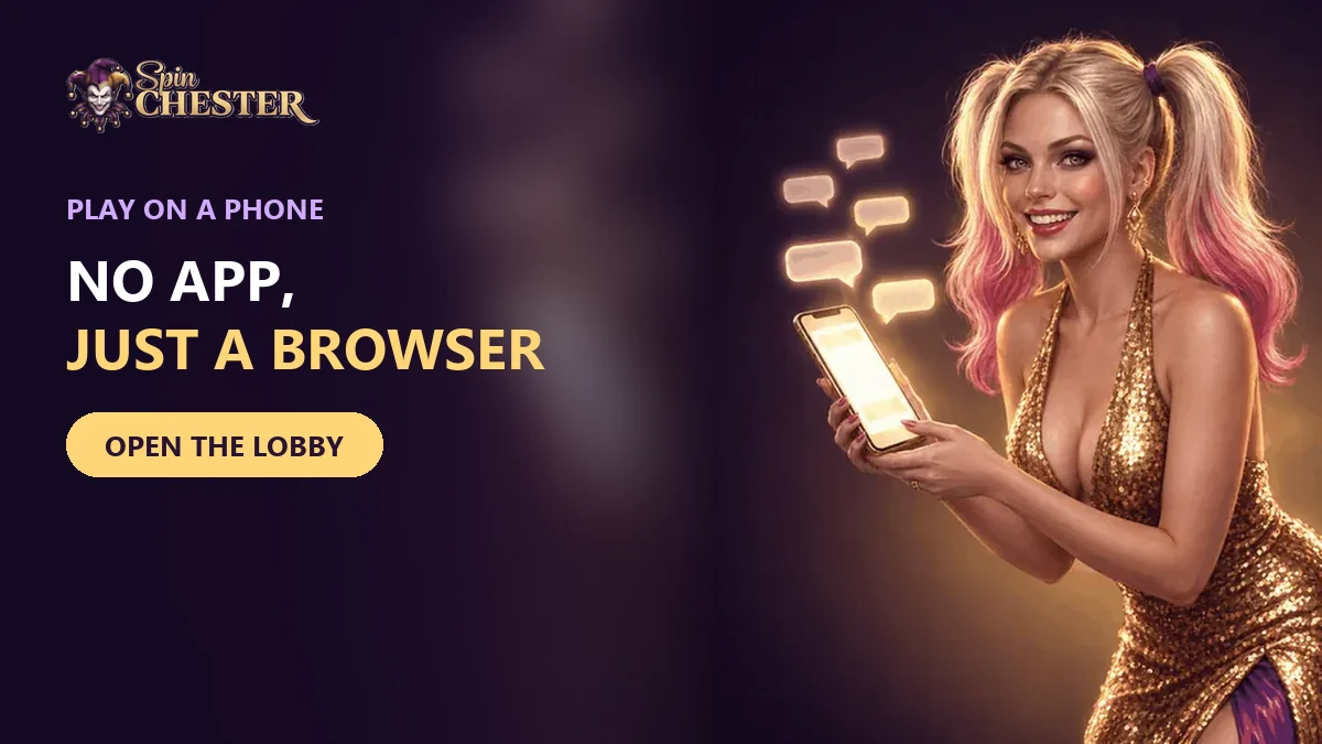 blonde host holding a phone with chat bubbles
